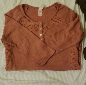 3/4 Sleeve, Lace Accents in Rust | NoBoundaries